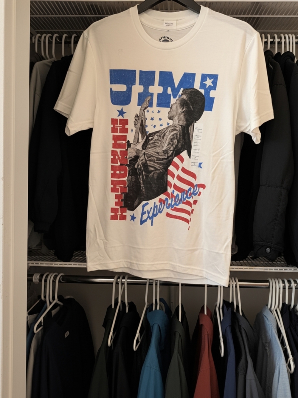 White 'Jimi HENDRIX Experience' Graphic Tee with Red & Blue Accents SIZE S